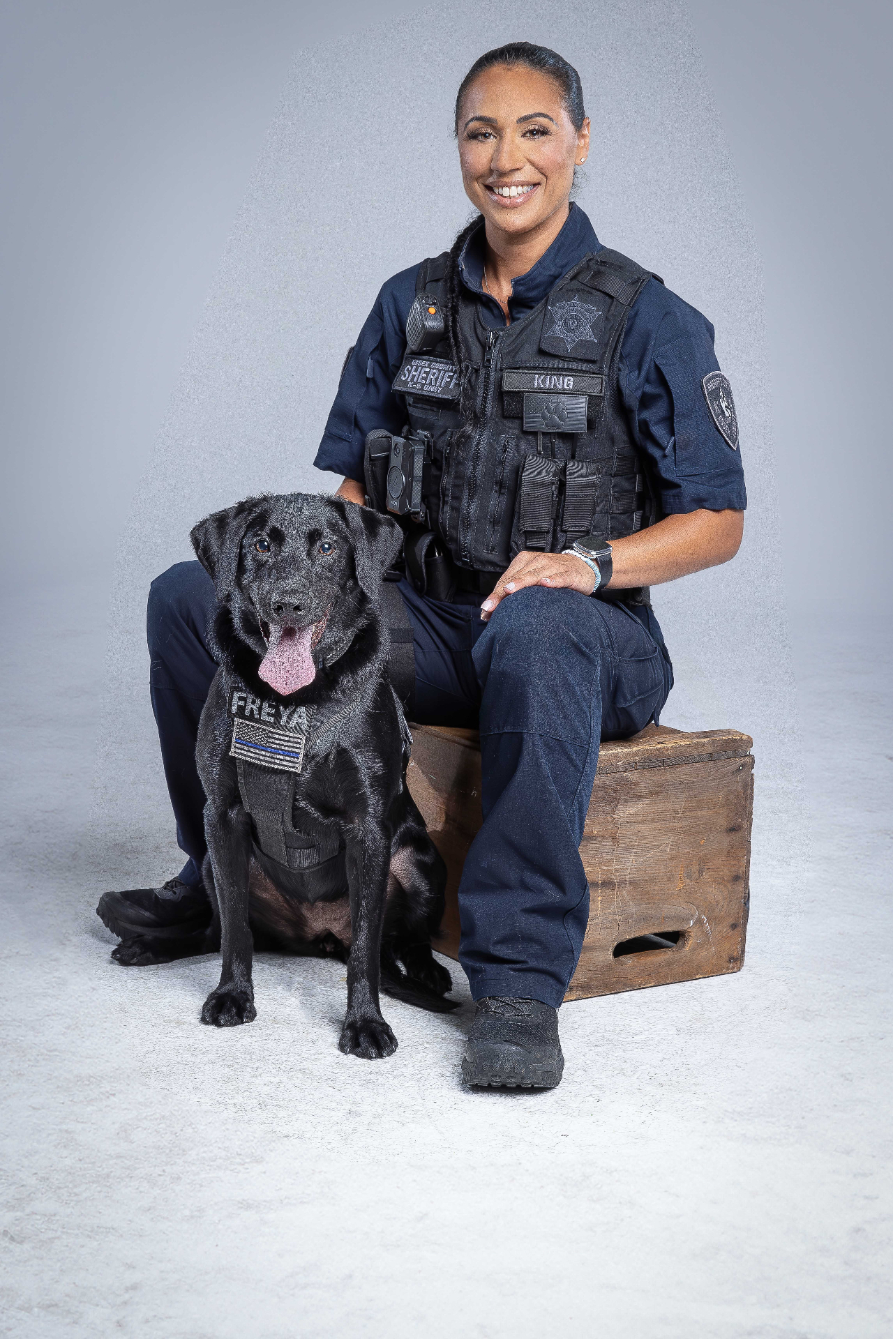 Police K9 wearing protective vest