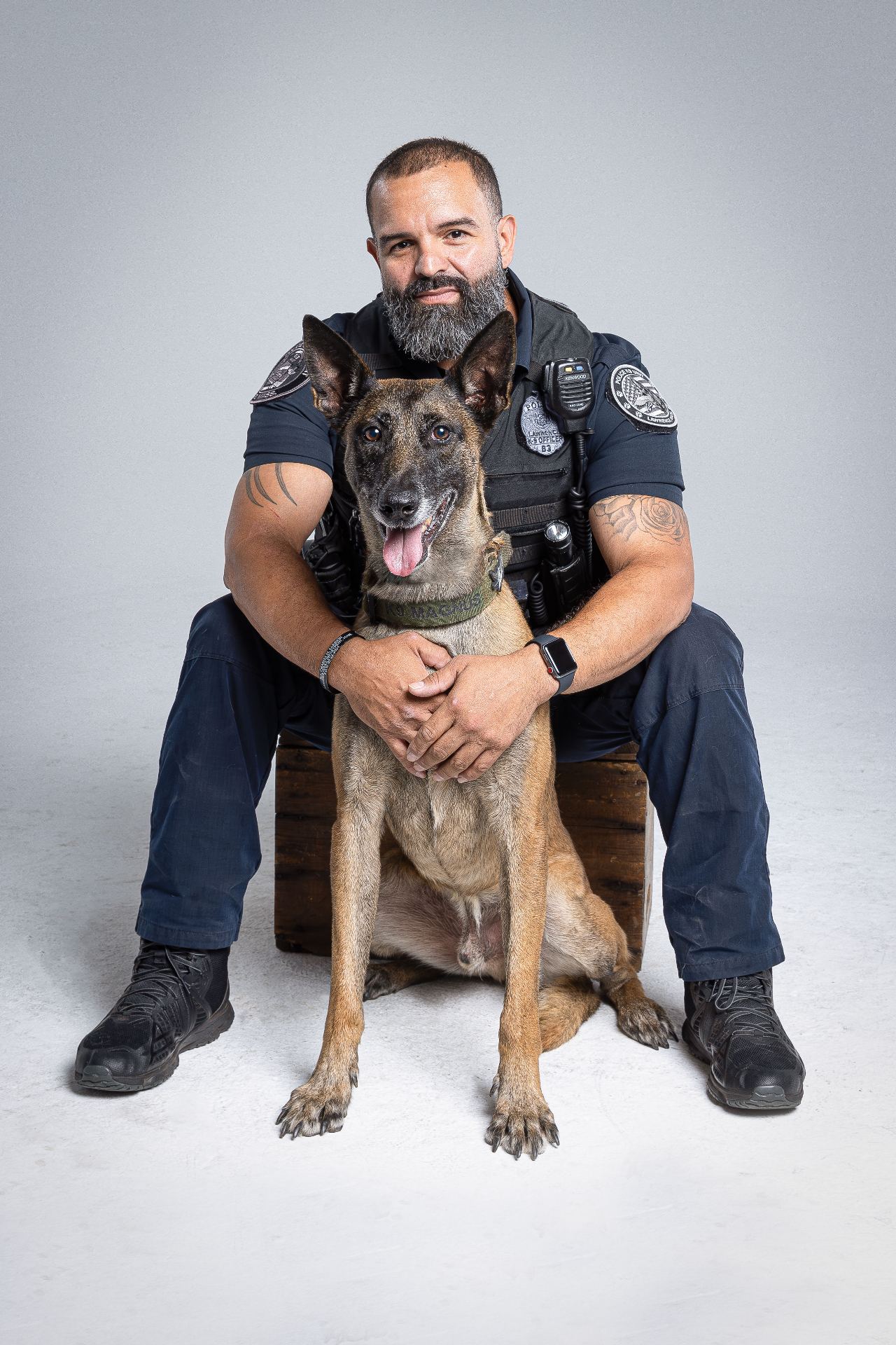 Police K9 wearing protective vest