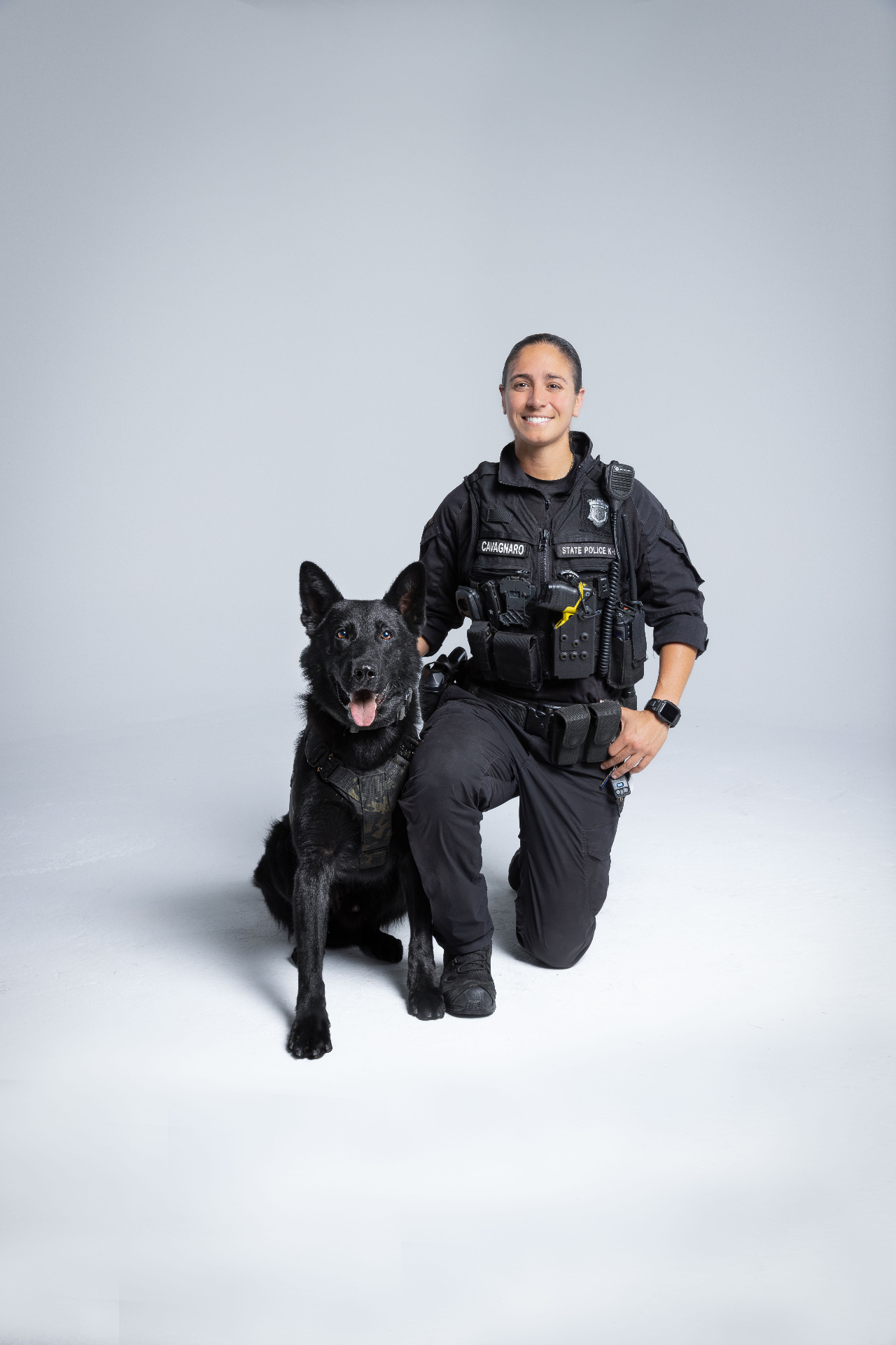 Police K9 wearing protective vest