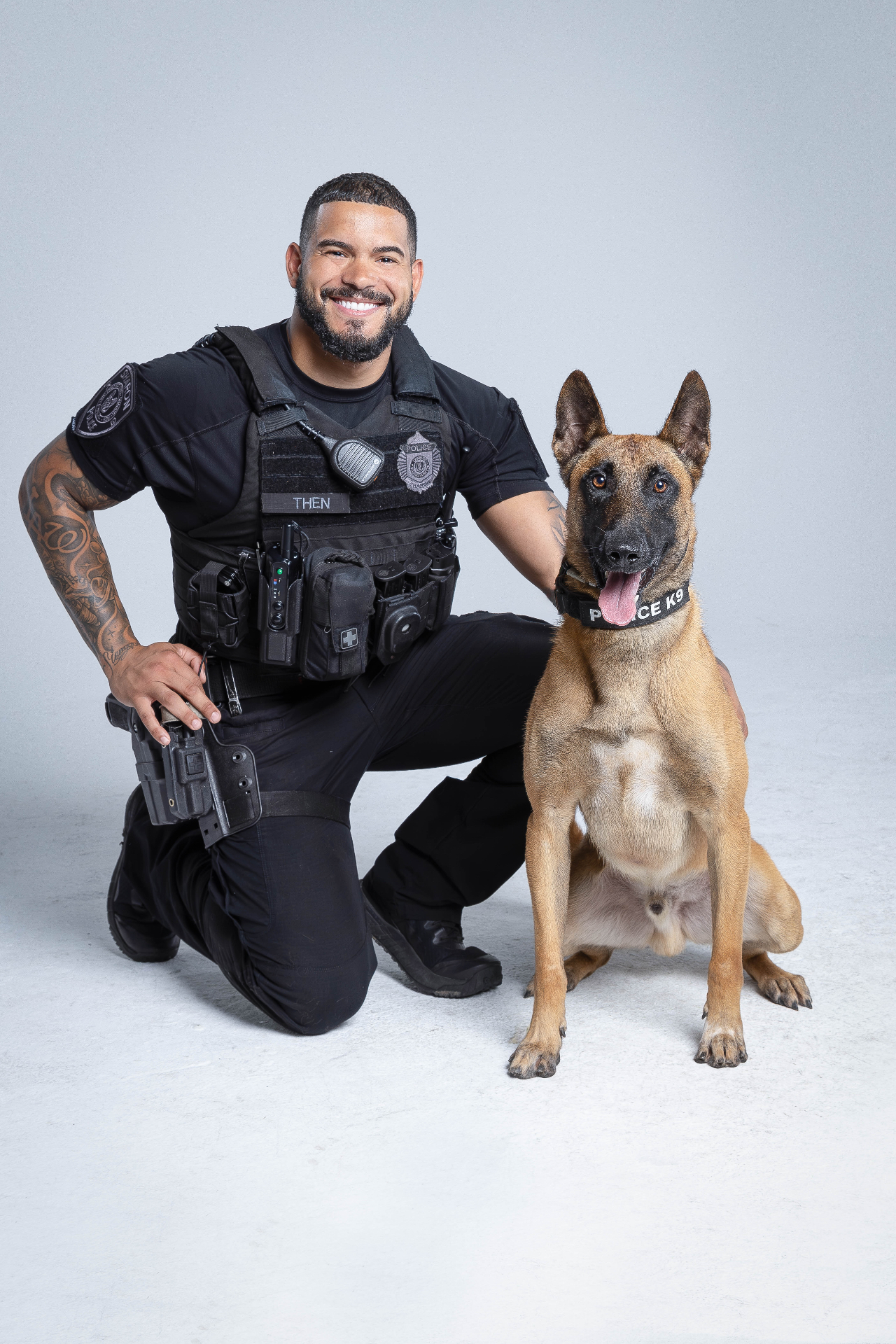 Police K9 wearing protective vest